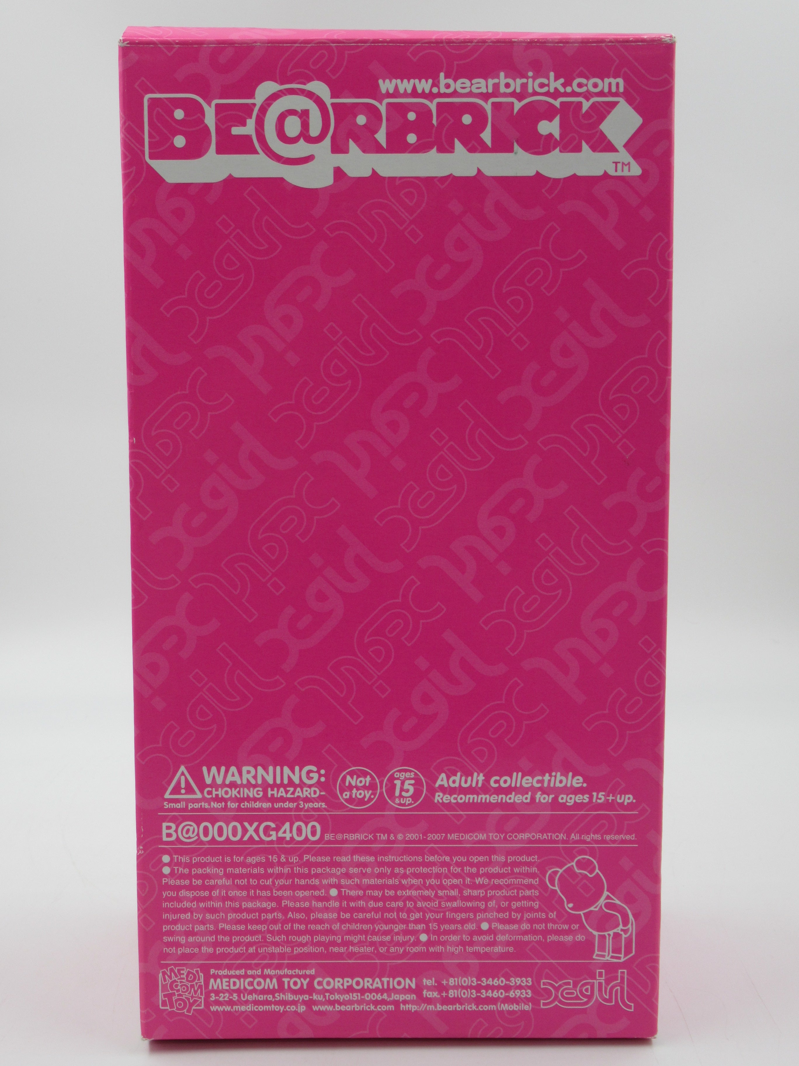 BEARBRICK Pink X-Girl 400% Figure - Medicom Toy (2007) Be@rbrick Art Toy w/ Box